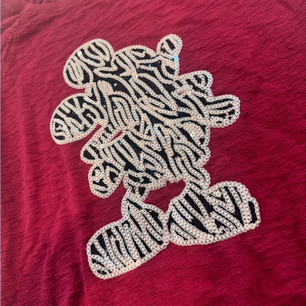 2/$20 Disney Parks sequin zebra print Mickey Mouse women’s long sleeve Burgundy - Picture 2 of 4